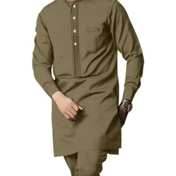 African Formal Dashiki Shirt & Pant Three Piece Suit Traditional Long Sleeve - Picture 4 of 7